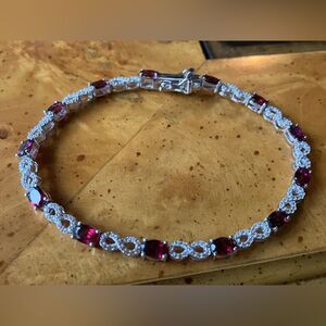 Natural Garnet Sterling Silver Tennis Bracelet
